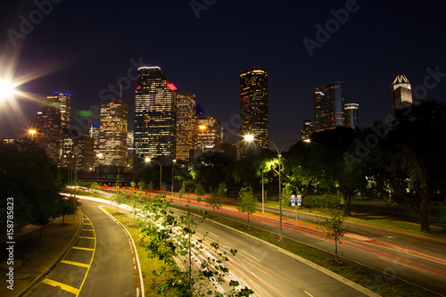 Houston Downtown Skyline Illuminated at Blue Hour © romanslavik.com