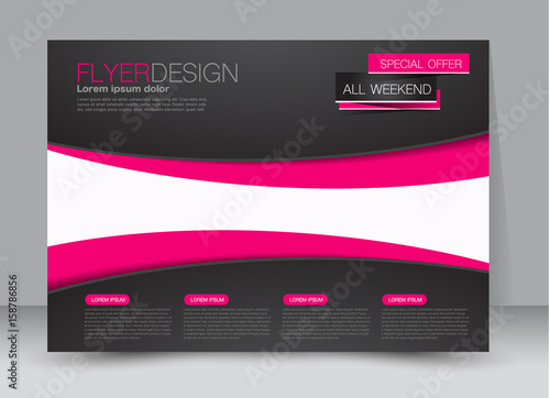 Flyer, brochure, billboard template design landscape orientation for education, presentation, website. Pink and black color. Editable vector illustration.
