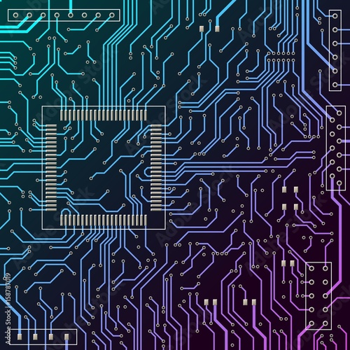 Сircuit board.
Blue printed circuit board. Tracks on the electronic board. Vector illustration.
