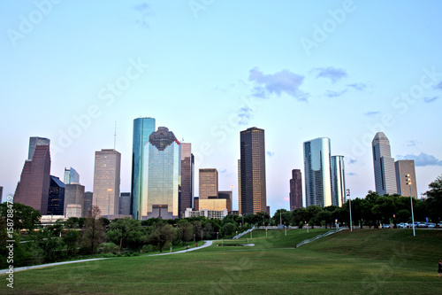 Houston Downtown Skyline Illuminated at Sunset