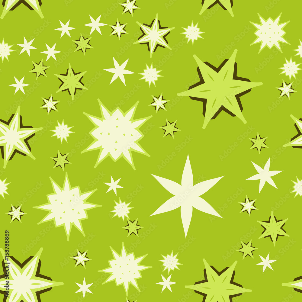 Seamless texture light green stylized flowers and stars. Seamless texture light green stylized flowers and stars.
