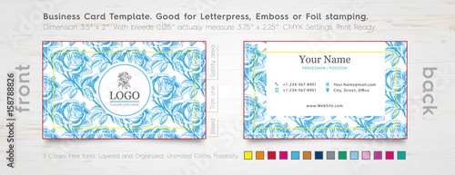 Elegant Business Card Design Template. Engraved Rose. / Specially for Foil Stamping, Letterpress and Emboss. The color of the business card elegant design elements contrast well with all textures.