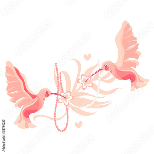 Romantic hummingbirds with beads and hearts 
