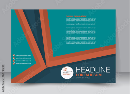Flyer, brochure, billboard template design landscape orientation for education, presentation, website. Blue and orange. Editable vector illustration.