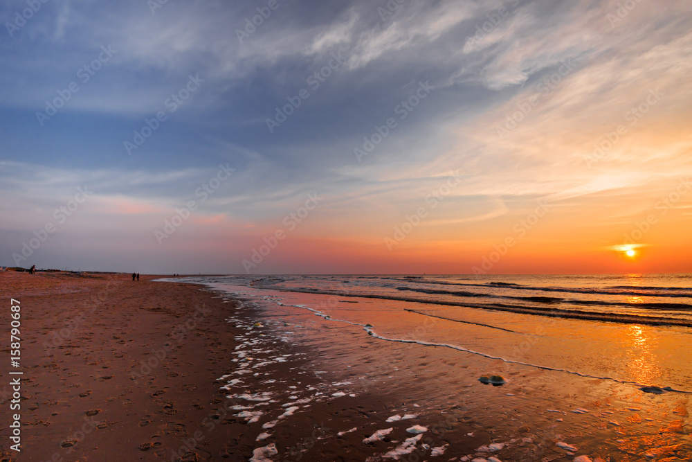 Kijkduin Beach at sunset  in the Hague, Holland, Netherlands