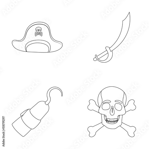 Pirate, bandit, cap, hook .Pirates set collection icons in outline style vector symbol stock illustration web.