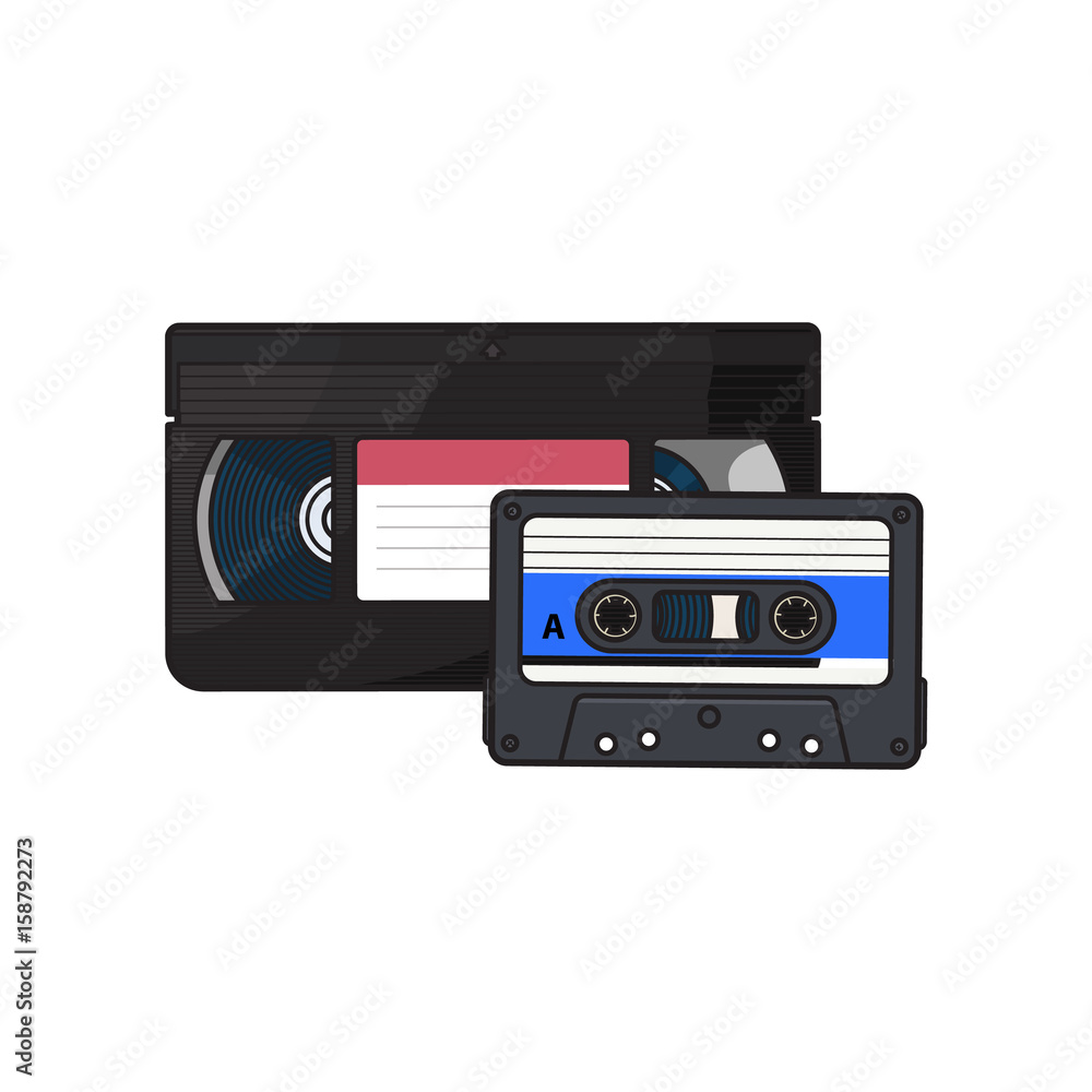 Cassette and vhs tape Royalty Free Vector Image
