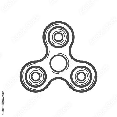 Fidget spinner line vector icon. Finger spinner stress relieving toy. Hand spin toy icon.