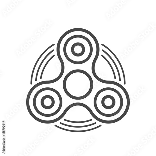 Fidget spinner line vector icon. Finger spinner stress relieving toy. Hand spin toy icon.