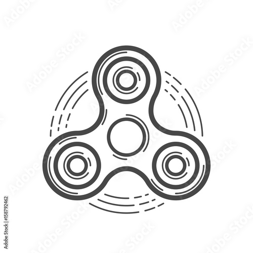 Fidget spinner line vector icon. Finger spinner stress relieving toy. Hand spin toy icon.