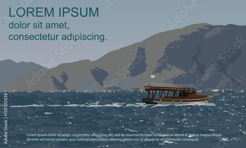 The beautiful ship against the rocks in the Bay in the morning.