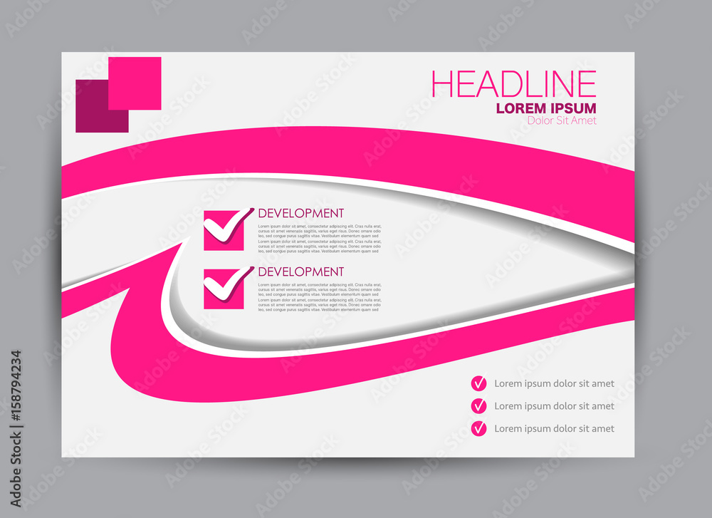 Fototapeta premium Flyer, brochure, billboard template design landscape orientation for education, presentation, website. Pink color. Editable vector illustration.