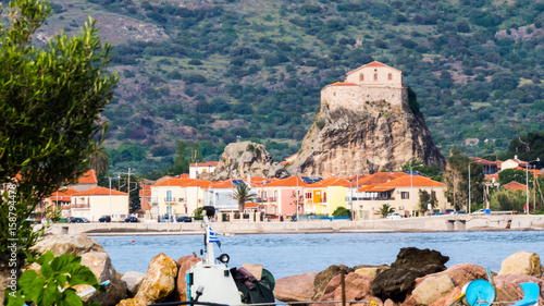 Quadro su tela The church in the village of Petra stands on a high rock on the island of Lesbos in Greece