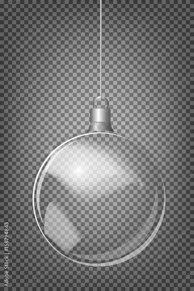 Vector Christmas fir tree and realistic transparent silver Christmas ball on a light abstract background Vector Christmas fir tree and realistic transparent silver Christmas ball on a light abstract background