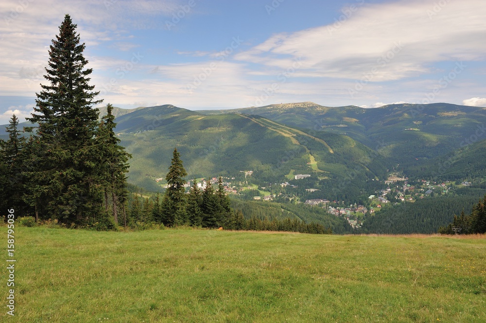 View of village of Svatý Petr, Giant mountains, Czech republic, August 2012
