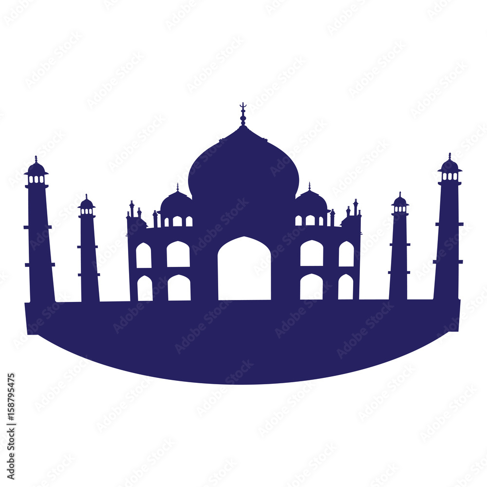 Isolated silhouette of Taj Mahal, Vector illustration