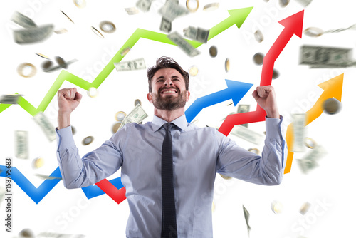 Принти на полотні Happy businessman with growth exponential gain statistics