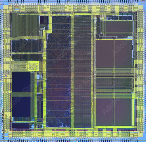 Extreme close up of silicon microprocessor chip