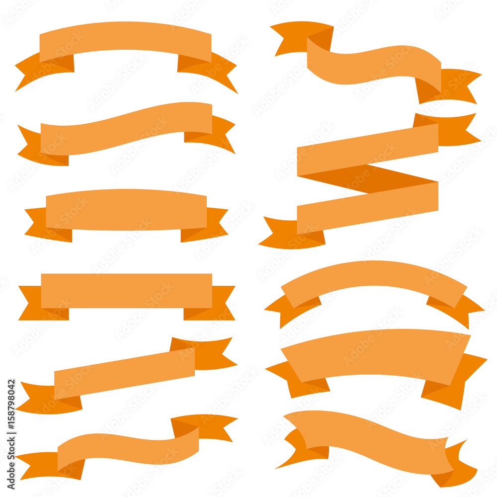 Orange Ribbons Set isolated On White Background. Vector Illustration