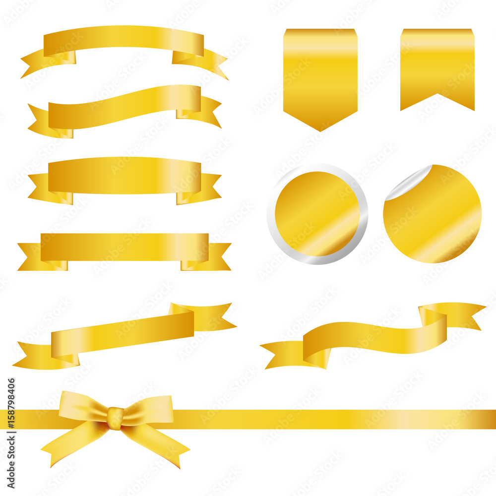 Gold Ribbons Set isolated On White Background. Gold Ribbons Set isolated On White Background.