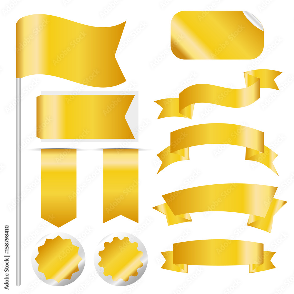 Gold Ribbons Set isolated On White Background. Gold Ribbons Set isolated On White Background.