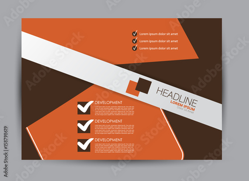 Flyer, brochure, billboard template design landscape orientation for education, presentation, website. Orange and brown color. Editable vector illustration.