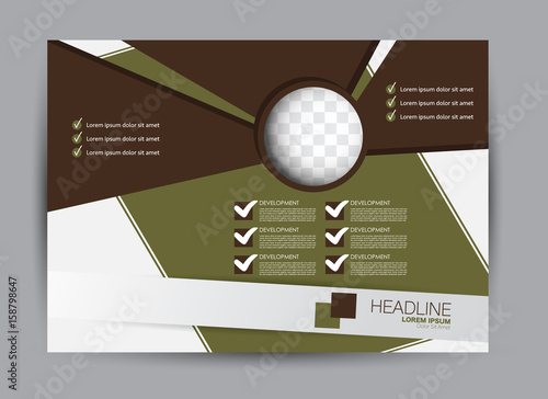 Flyer, brochure, billboard template design landscape orientation for education, presentation, website. Green and brown color. Editable vector illustration.