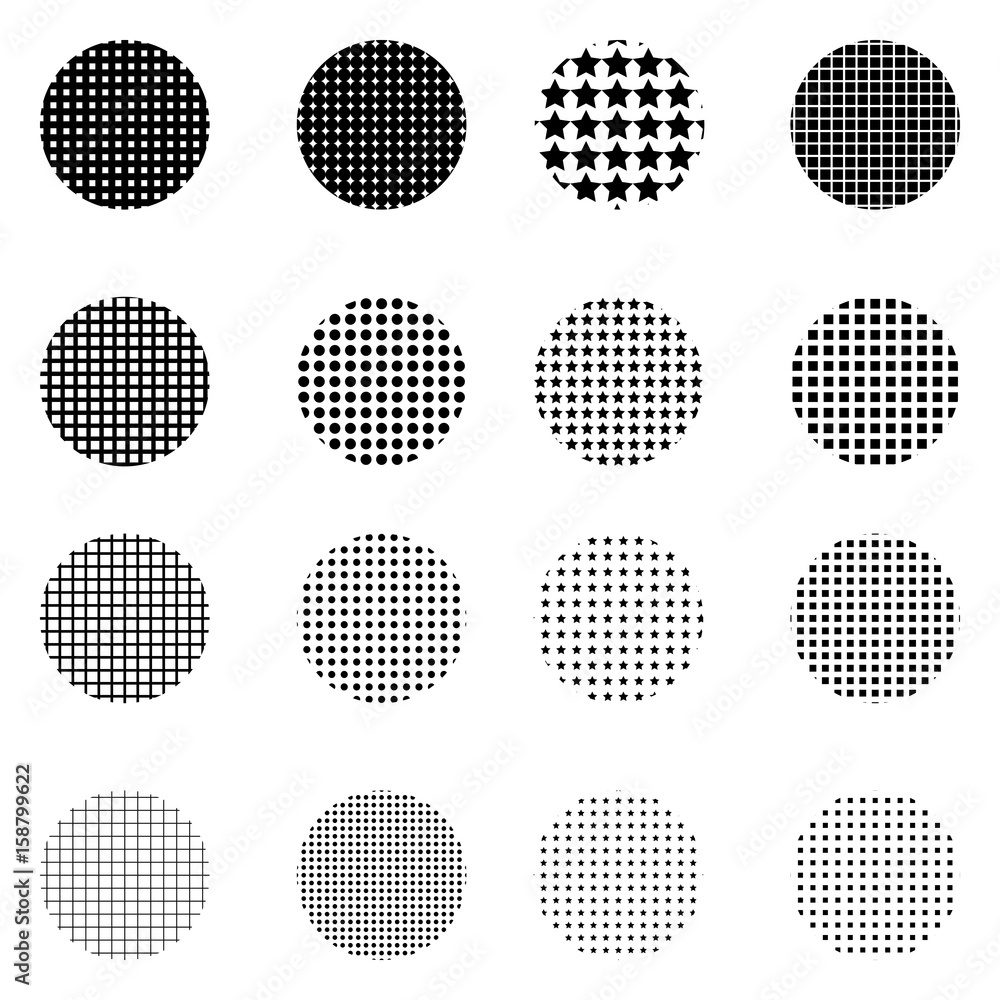 Set of Halftone circles isolated on white background.Collection of halftone effect dot patterns.