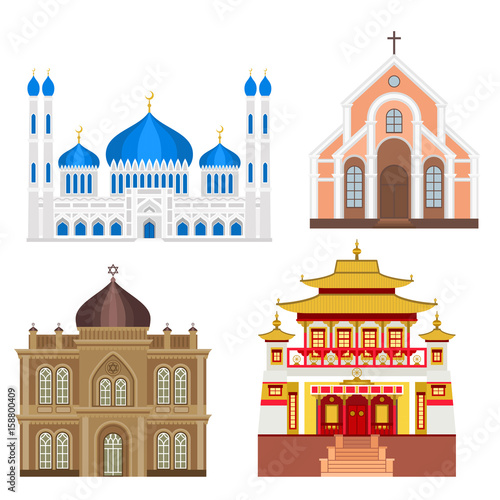 Cathedral church temple traditional building landmark tourism vector illustration