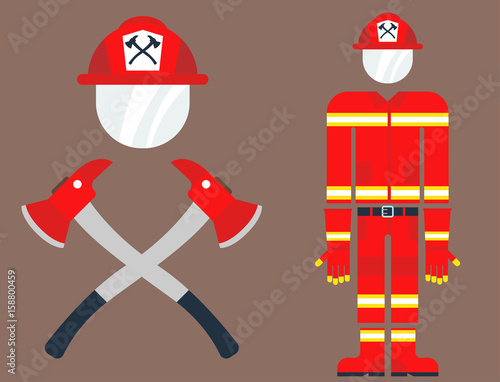 Fire safety equipment emergency tools firefighter safe danger accident protection vector illustration.