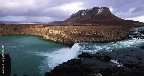 Scenic waterfall in Iceland, aerial