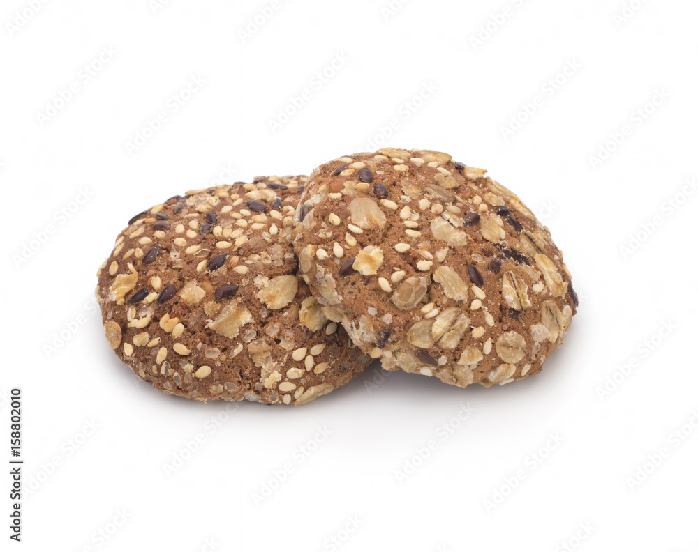 Dietary oatmeal cookies on a white background