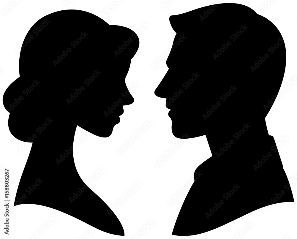 Vector silhouette cameo man and woman portrait in profile Stock Vector ...