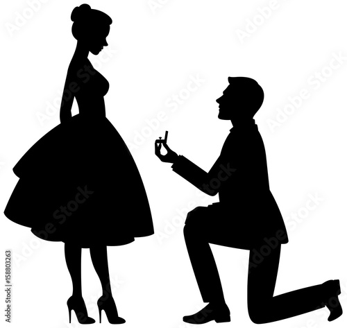 Vector illustration a man on his knees, makes a proposal to marry the woman