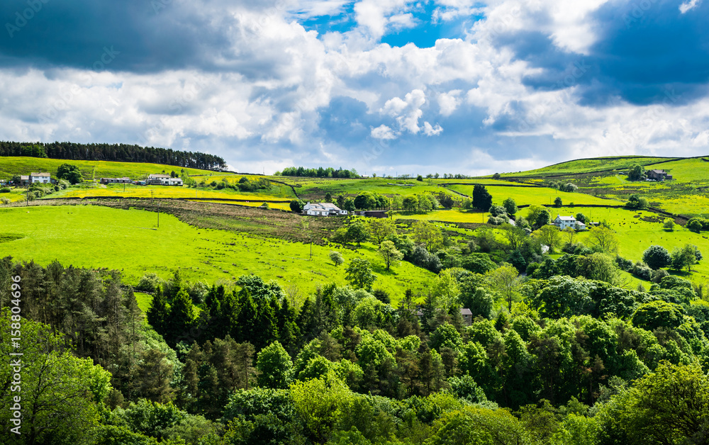 Scenic view English countryside on springtime in Forest of Bowland, Lancashire, England UK