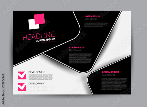 Flyer, brochure, billboard template design landscape orientation for education, presentation, website. Pink and black color. Editable vector illustration.