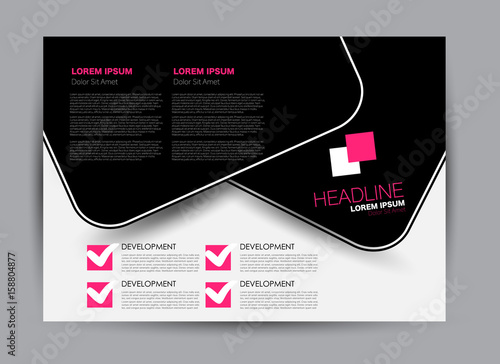 Flyer, brochure, billboard template design landscape orientation for education, presentation, website. Pink and black color. Editable vector illustration.