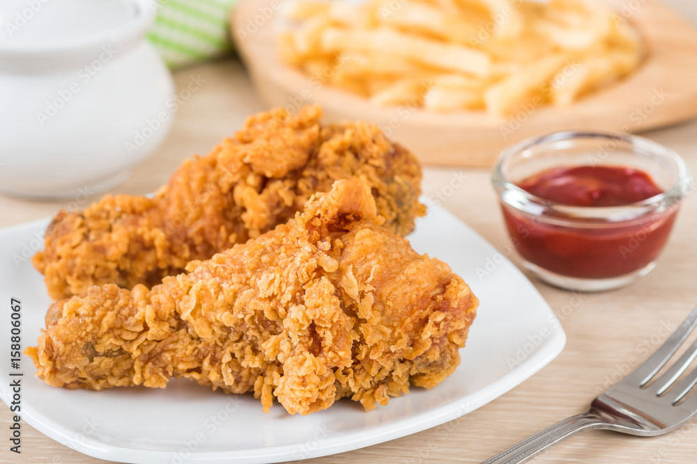 Crispy fried chicken and french fries Crispy fried chicken and french fries