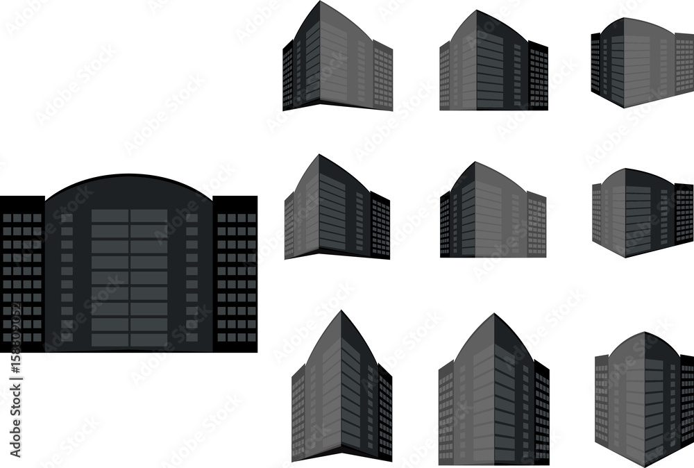Tower building vector set. Collection of city and landscape.Building with many views