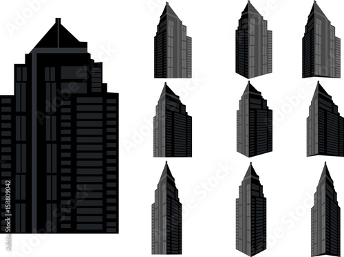 Tower building vector set. Collection of city and landscape.Building with many views