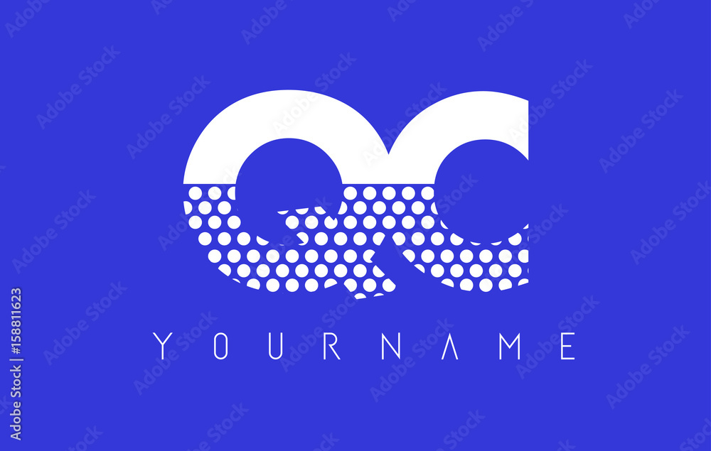 QC Q C Dotted Letter Logo Design with Blue Background. QC Q C Dotted Letter Logo Design with Blue Background.