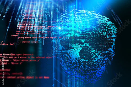 blue digital cyber skull  3d illustration
