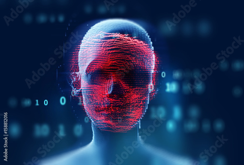 blue digital cyber skull  3d illustration