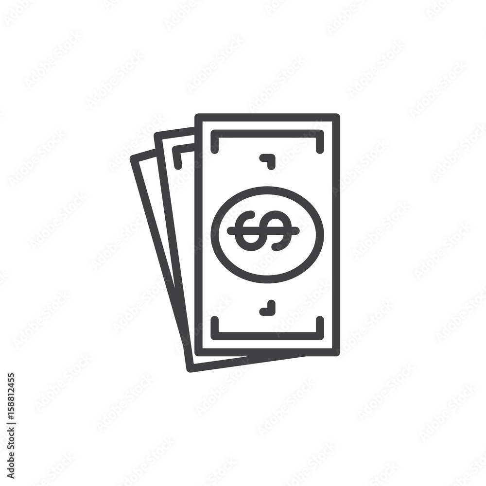 Cash money line icon, outline vector sign, linear style pictogram isolated on white. Symbol, logo illustration. Editable stroke. Pixel perfect Cash money line icon, outline vector sign, linear style pictogram isolated on white. Symbol, logo illustration. Editable stroke. Pixel perfect