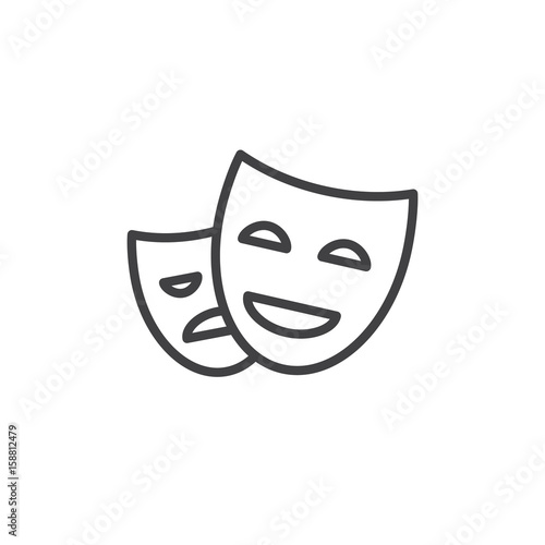 Theater masks line icon, outline vector sign, linear style pictogram isolated on white. Symbol, logo illustration. Editable stroke