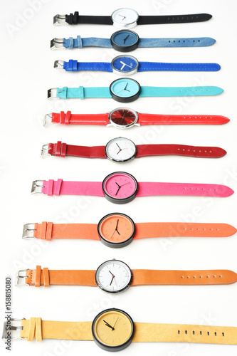 Konstfotografi Set of multicolored wristwatches isolated on white background