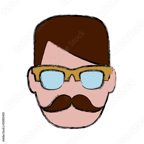 hipster man with glasses icon over white background colorful design vector illustration