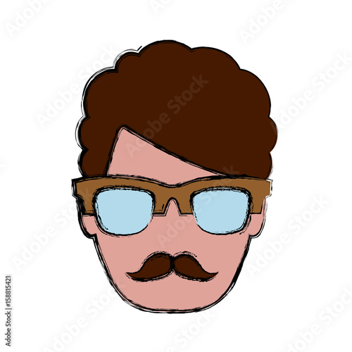 hipster man with glasses icon over white background colorful design vector illustration