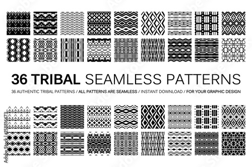 Set of 36 tribal seamless patterns. photo