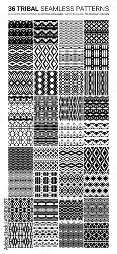 Set of 36 tribal seamless patterns.